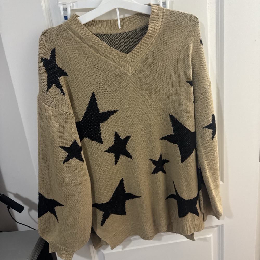 Beige Sweater with Black Star Pattern